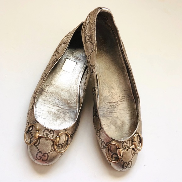 GUCCI Metallic Gold Guccissima Leather Ballet Flats - Picture 12 of 16
